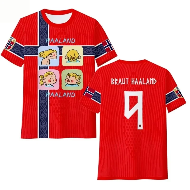 Haaland Norwegen Nationalmannschaft Fan-T-Shirt, schnelltrocknendes Eisseiden-Kurzarm-Unisex-Freizeit-Fußball-Fan-T-Shirt für Männer und Frauen im Sommer – Detail 6