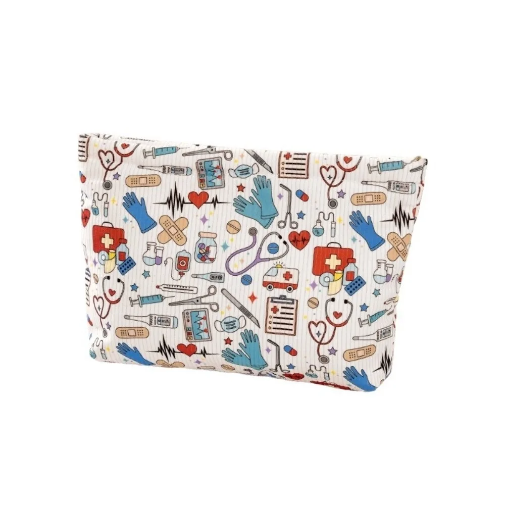 

New Corduroy Makeup Bag Large Capacity Multifunctional Storage Bag with Zipper Printed Design Cosmetic Bag Multi-Purpose Use