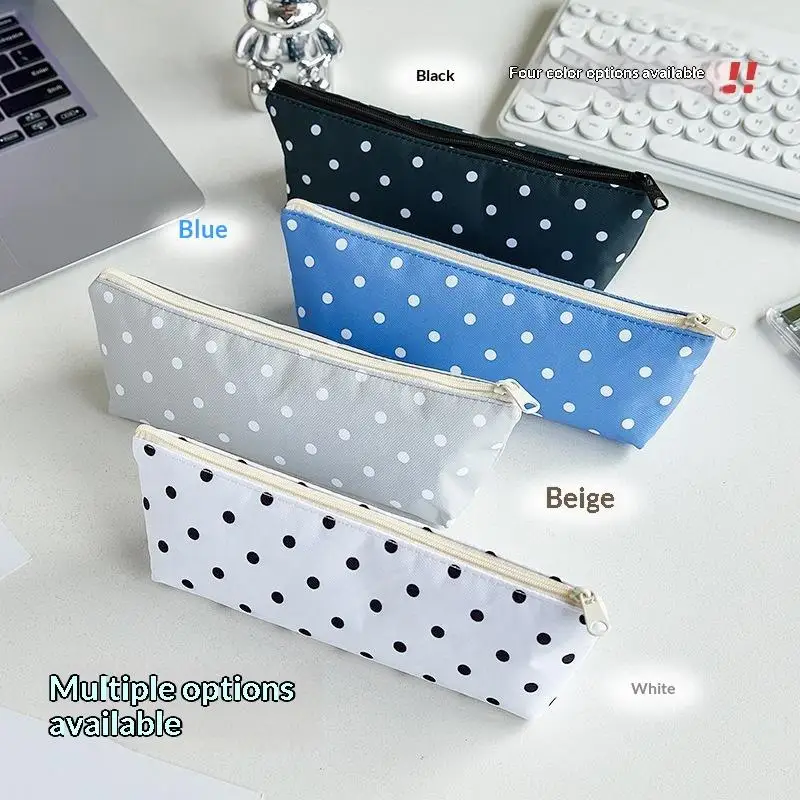 Tragbares Federmäppchen im Polka-Dot-Design mit Reißverschluss, großer Kapazität, Organizer für Schüler-Schreibwaren. – Detail 3