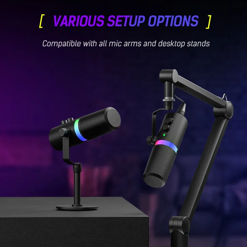 Professional OEM XLR USB Dynamic Microphone with RGB Light for Podcast Recording PC Game Streaming Microphone