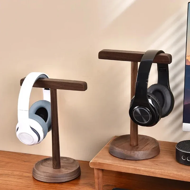 

Dual Headphones Holder Solid Wood Stand in Black Walnut or Acacia Desktop Hanger with Storage Base Perfect for Home Office