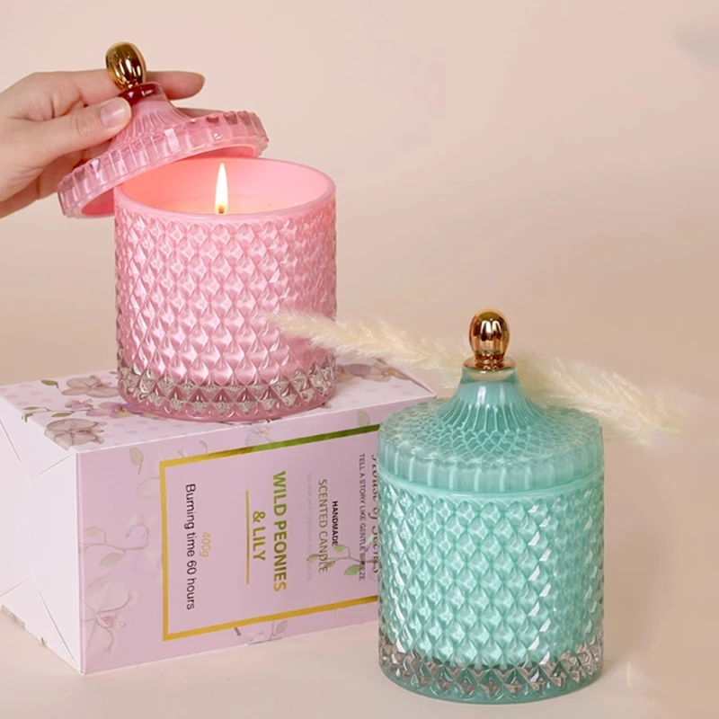 

Diamond Glass Jar Aromatherapy Candle Jar with Lid Classic Home Decoration Romantic Wedding Decoration Glass Candle Jar Gift Box