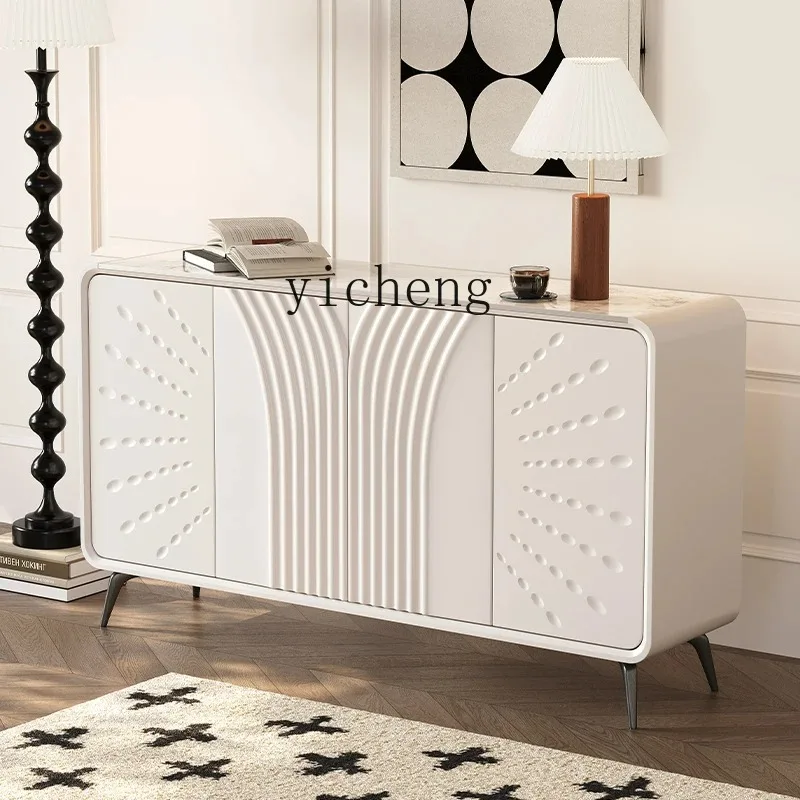 Rock Slab Dining Side Cabinet High-end Nordic Living Room Against The Wall Storage Shoe Cabinet Paint All Solid WoodD25