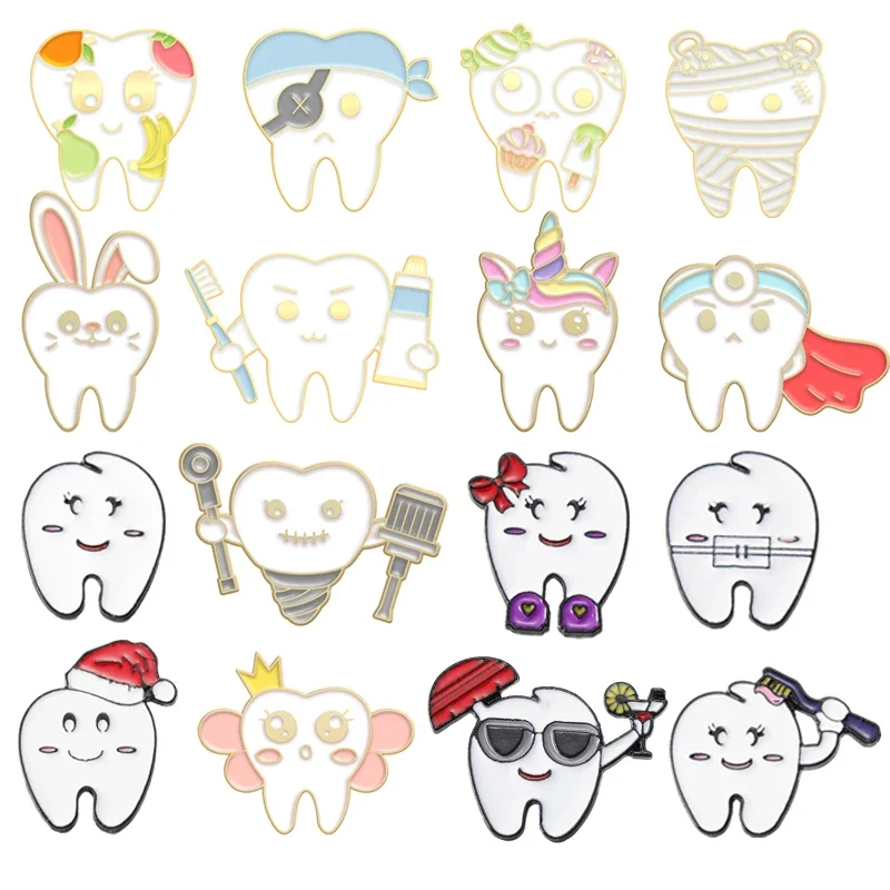 

Dental Health Enamel Pins Cute Cartoon Tooth Brooches Backpack Lapel Badge Accessories Toothbrush Pin Gift for Dentist Wholesale