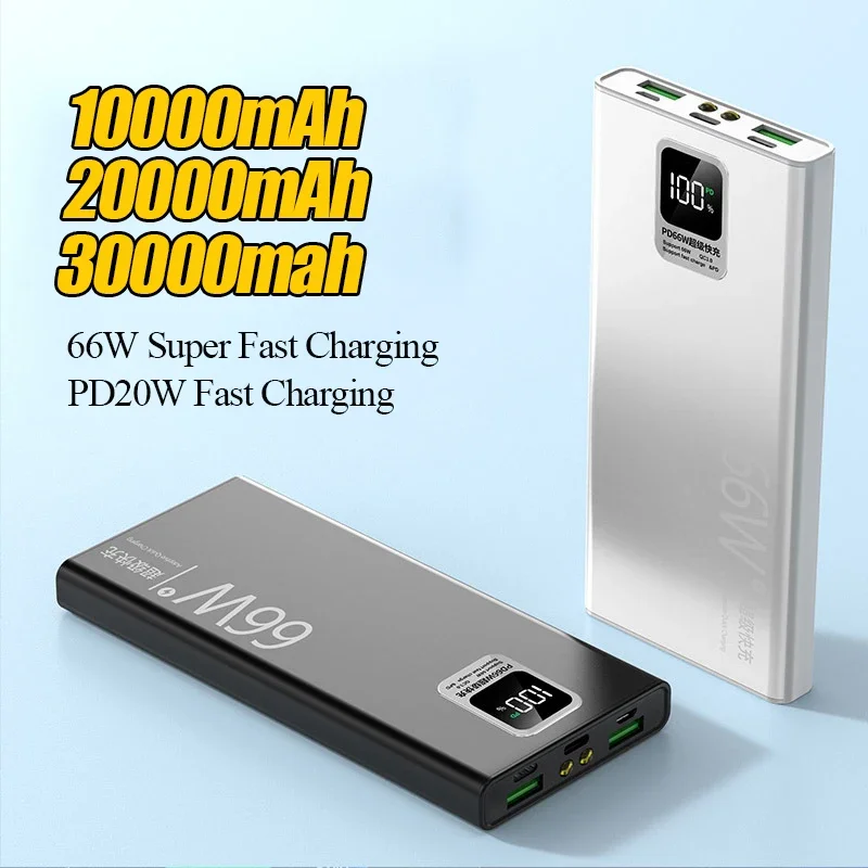 30000mAh Power Bank With 2 USB Output Portable External Spare Battery 66W Fast Charging Powerbank For iPhone 14 Xiaomi Samsung