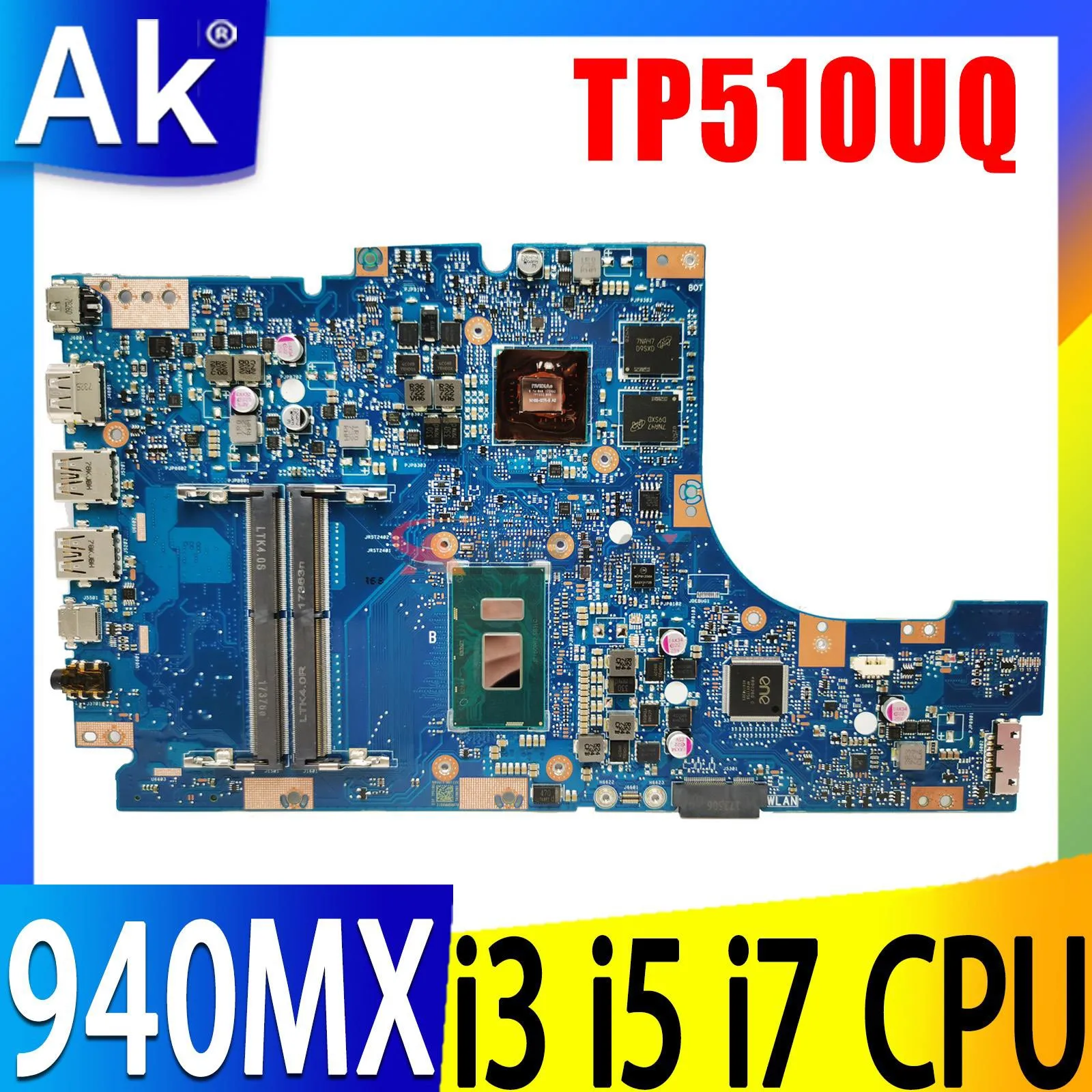 

Материнская плата TP510UQ для ASUS TP510U TP510UA TP510UF, материнская плата для ноутбука i3 i5 i7 7-го и 8-го поколения UMA 940MX