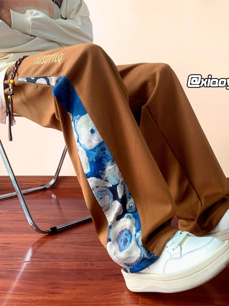 

Vintage Coffee Brown Men's Knitted Sports Casual Pants Trendy Brand Sle Autumn Faionable Straight Leg Harlan Trousers