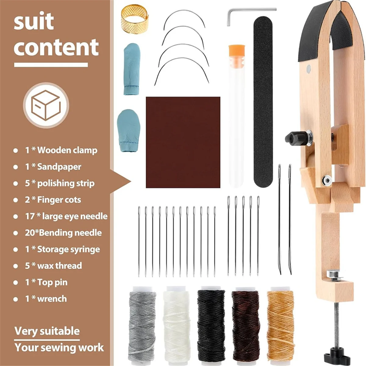 سريع! خياطة جلدية، مشبك حصان لسطح المكتب الصلب، مشبك خشبي من الجلد بخياطة متعددة الاستخدامات مع مقبض للحرف اليدوية