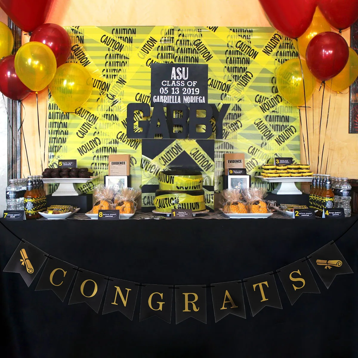 

Congrats Banner Diploma Decor Swallowtail Shimmering Gold Letters and Black Background Hanging Banner for Graduation Party