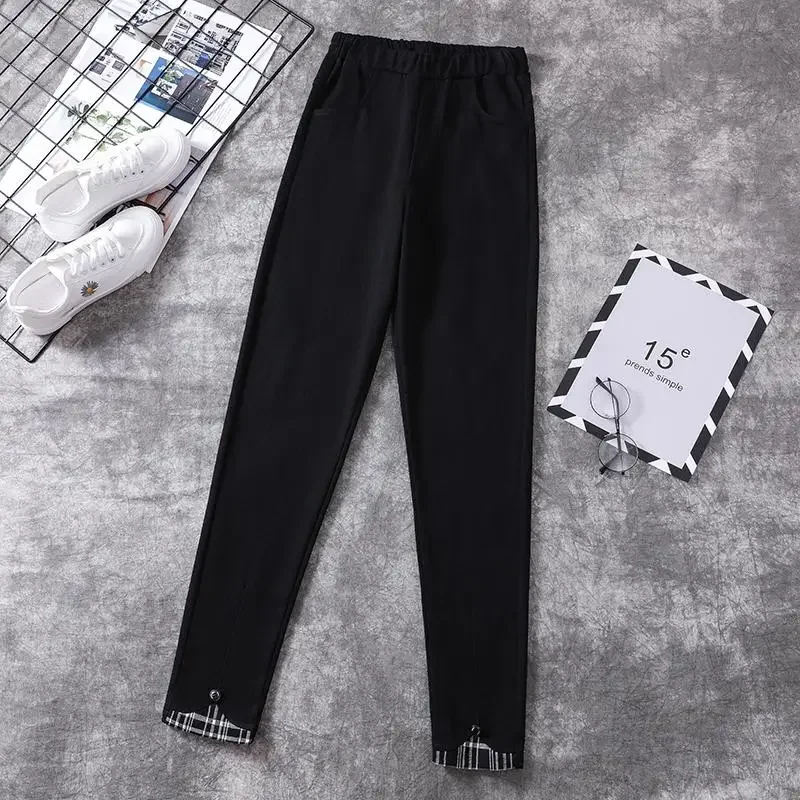 Dimanaf Plus Size New Autumn Women Pants Plaid Trousers Big Elastic Vintage Basic Loose Long Big Pants 4XL