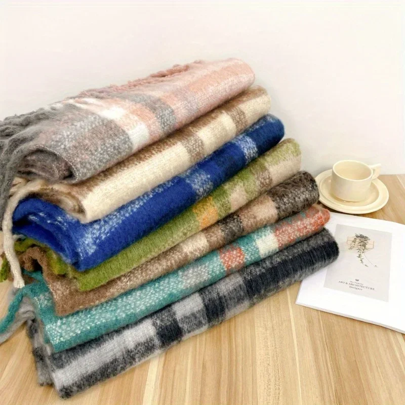 Mohair Plush Scarf Ladies Winter Warm Scarf Oversized Windproof Outdoor Shawl Scarf Warm Soft Thickened Neck Super Atmosphere