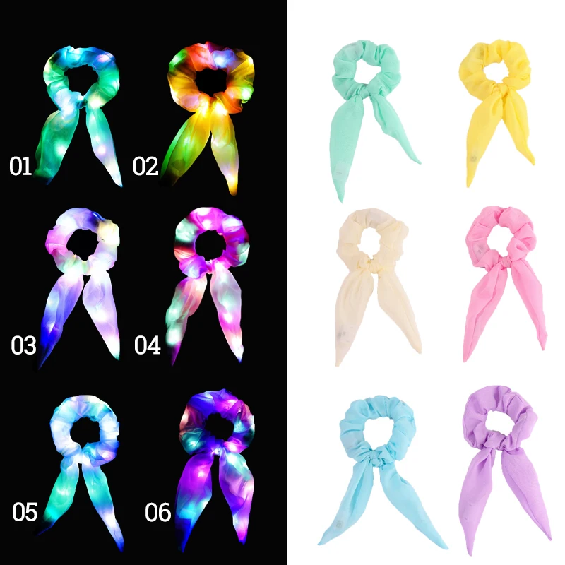 1/10pcs LED Hair Scrunchies Luminous Hair Band Glowing Hairband Girl Women Hair Rope Light Up Hair Tie Headwear Accessories