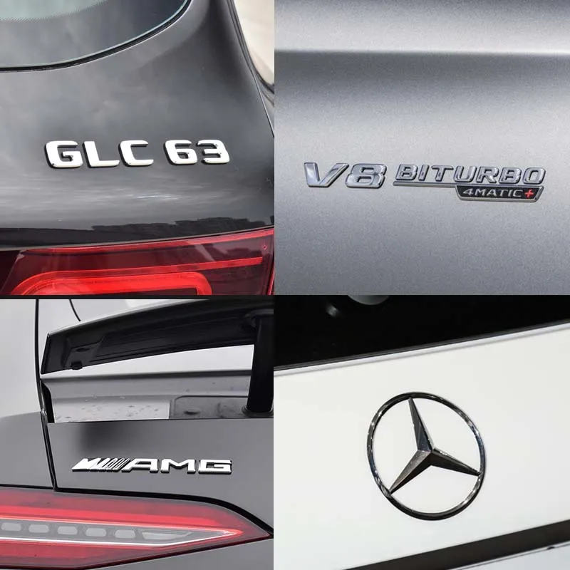 3D ABS Fender Side Sticker V8 BITURBO 4MATIC+ Rear Trunk Badge Star Emblem AMG For Mercedes Benz GLC63 GLC63S X253 Accessories