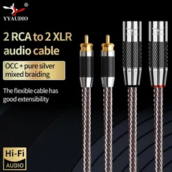 1Pair HIFI 2RCA to 2XLR Audio Cable High-end 16 Strands OCC+Sterling Silver Blended 3Pin XLR Female to RCA Male Cable For Speake