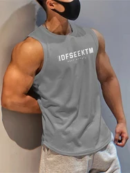 Heren Zomer Fitness Vest Letter Bedrukt Ronde Hals Mouwloos Rekbaar Zacht Ademend Sneldrogend Trui Casual Heren Fitness