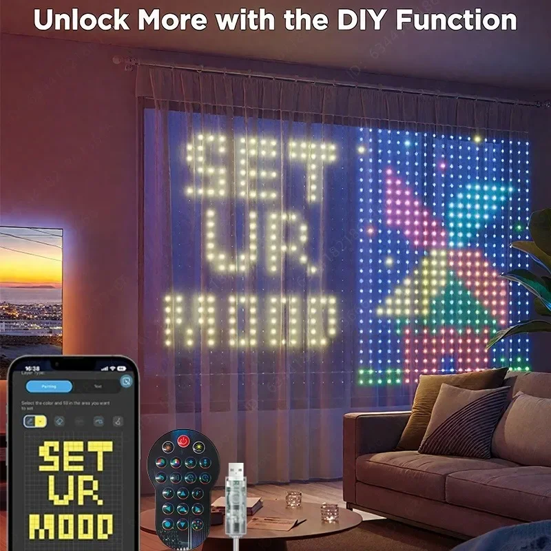 

MIMIRGB 3MX3M Smart Curtain Lights Music Dynamic DIY Text Graffiti Displays String Lights Halloween Christmas Lighting Decor