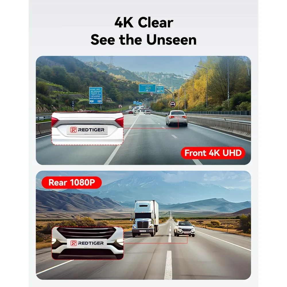 Kamera dasbor depan belakang, kamera dasbor Full HD 4K/2.5K untuk mobil, gratis kartu 32GB, GPS Wi-Fi bawaan, layar IPS 3.16 ", penglihatan malam