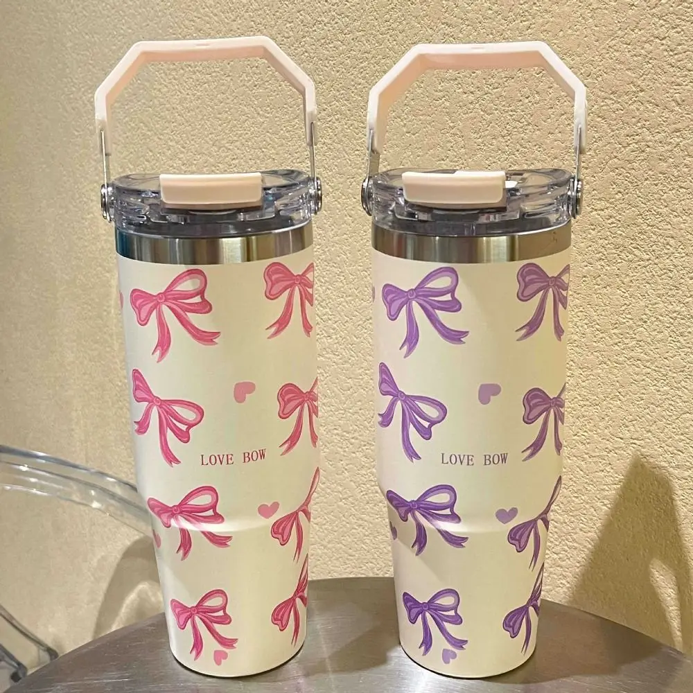 

Вакуумная чашка с милым бантом, изоляционная или охлаждающая чашка из нержавеющей стали большой емкости, термокружка 900 мл для мальчиков и девочек