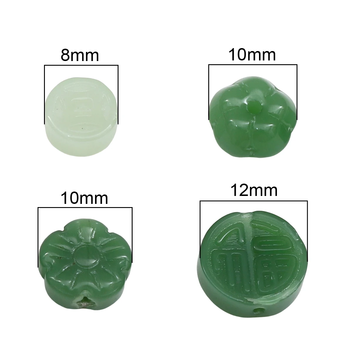 10pcs Glass Imitation Jade Beads Flat Pumpkin Copper Coin Fu Brand Plum Blossom Beads DIY Necklace Bracelet Clothing Accessories