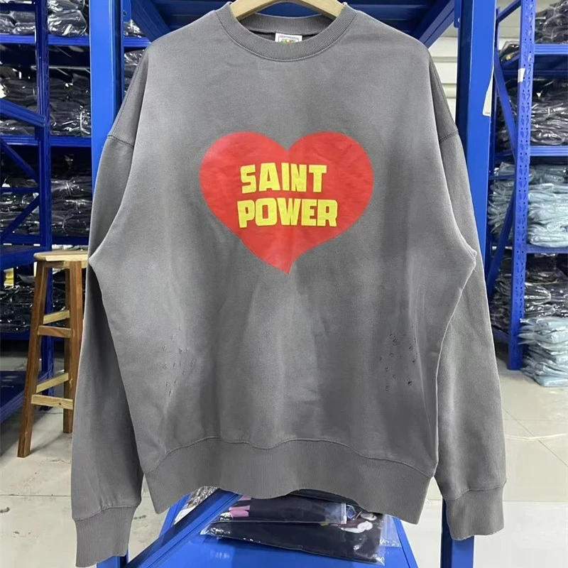 Washed Saint Michael POWRER Hoodies Men Women Oversized Destroy Sweatshirt