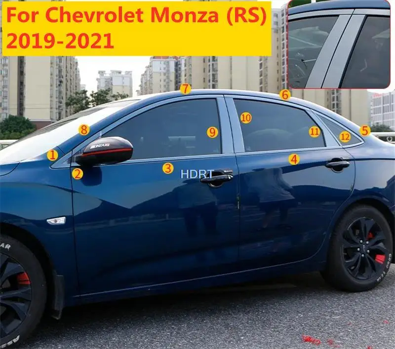 

For Chevrolet Monza (RS) 2019-2021 Stainless Steel Moulding Car Center Pillar B+C Window Trim Strips Cover External Decoration