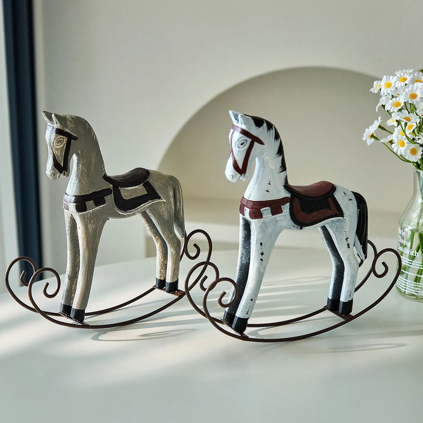 

European Retro Nostalgic Wooden Iron Rocking Horse Ornament, Living Room, Study, Wine Cabinet, Cabinet, Home Decoration