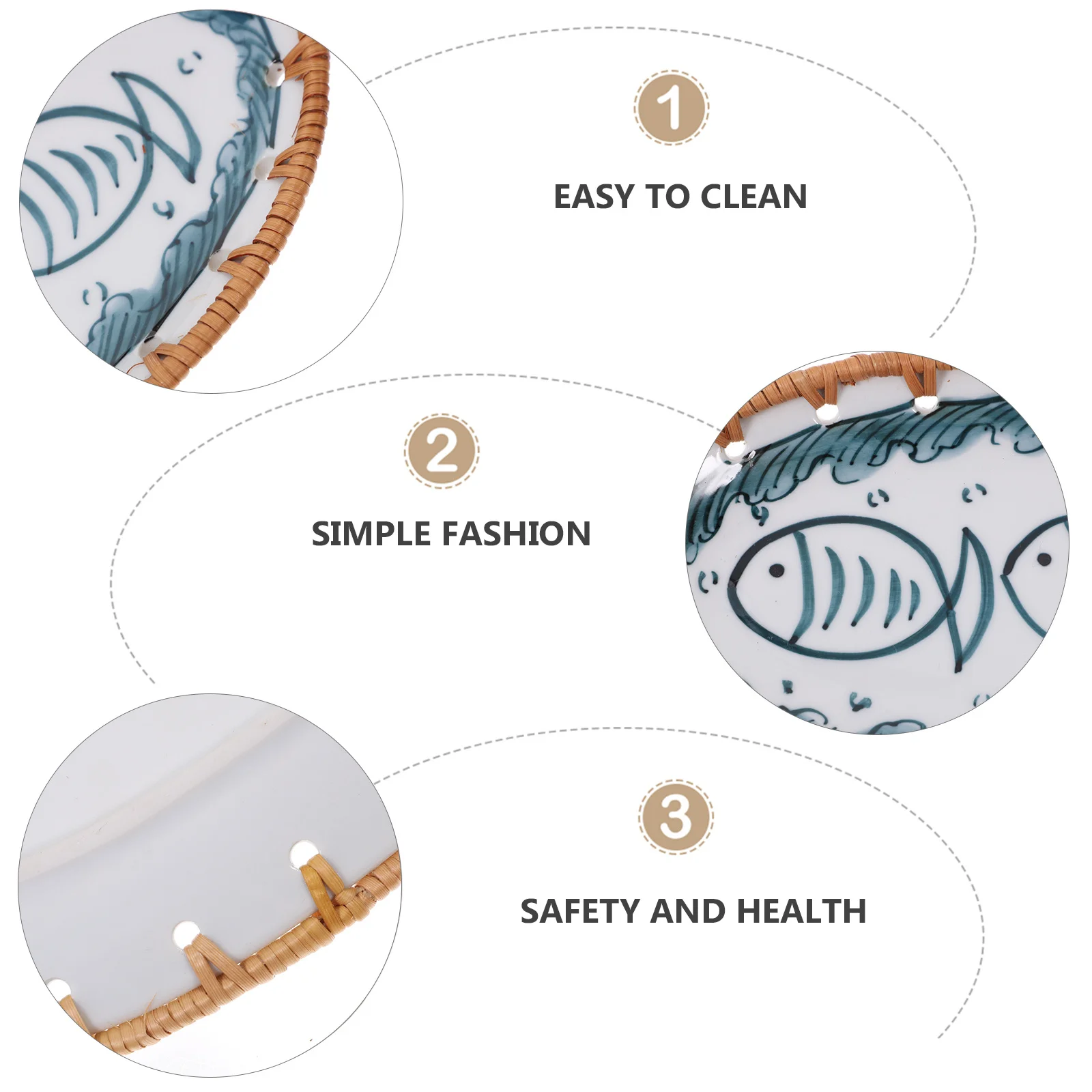 

Food Tray Hand Woven Bamboo Decoration Porcelain Fruit Plate Rustic Vintage Style Snack Serving Dish Suitable for Birthday