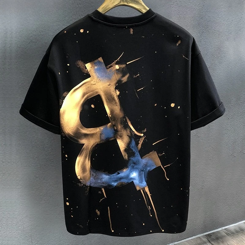 Summer High Street Family Matching T Shirts Splash Ink Printing O-neck Loose Polyester Ins Casual Parent Kids Short Sleeve Tops