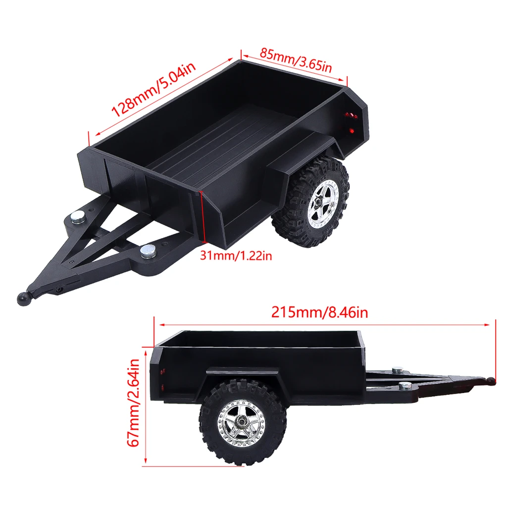 รถเทรลเลอร์โลหะ rcgofollow ชิ้นส่วน mobil RC รถเทรลเลอร์ RC รูปลักษณ์ใหม่สำหรับรถไต่1/18 TRX4m RC รุ่นอัพเกรดสีดำ