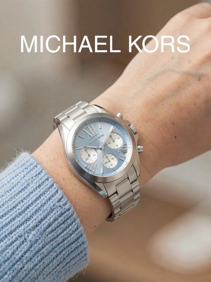 Michael Kors MK6098 Ladies Watch Silver Steel Bracelet Light Blue Dial Chronograph Wristwatch For Shopping trip Party gift