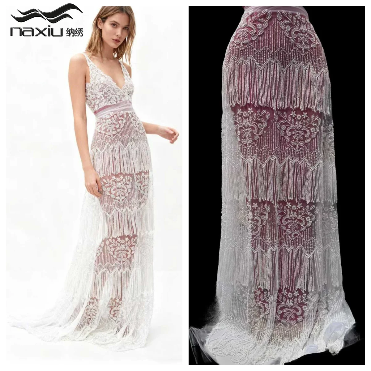 

Madison 2026 High Quality French Nigeria Lace African Heavy Lace Fabric Nigerian Beads Lace Fabric Sequins for Women Party Dress