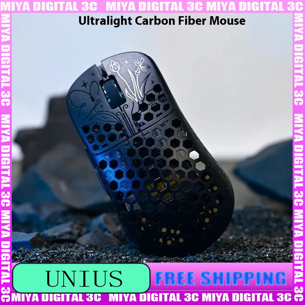 

Мышь из углеродного волокна Unius Black Lotus, двухрежимная беспроводная мышь Paw3950, 8000 Гц, легкая полая игровая мышь, аксессуары для ПК