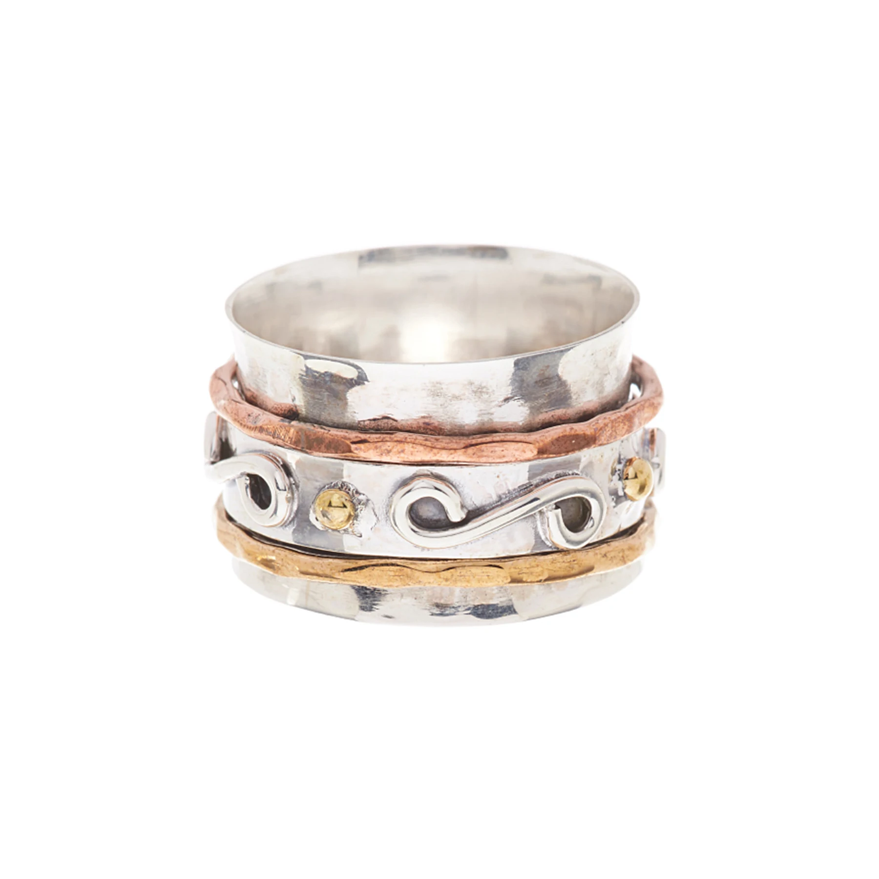 Handmade Tri-Tone Engraved Spinner Ring Fashion Spinner Ring for Women