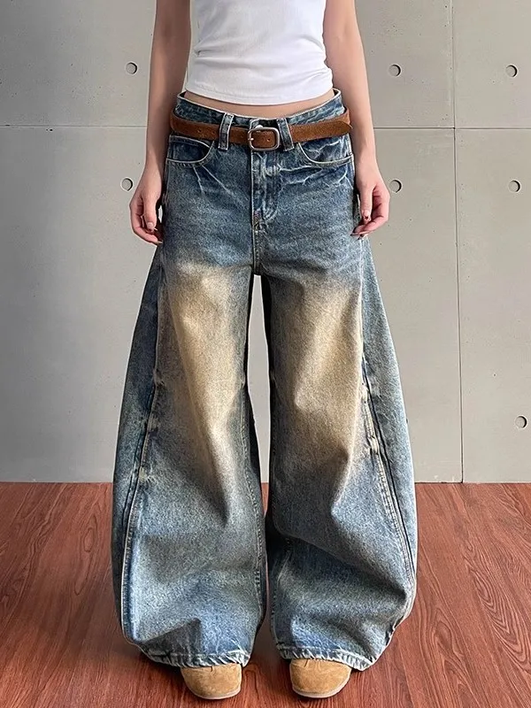 Retro American Waed Modder Cra Mes Jeans Mannen Vrouwen Straat Losse Silhouet Trendy Wijde Pijpen Broek Jeugd Casual Jeans