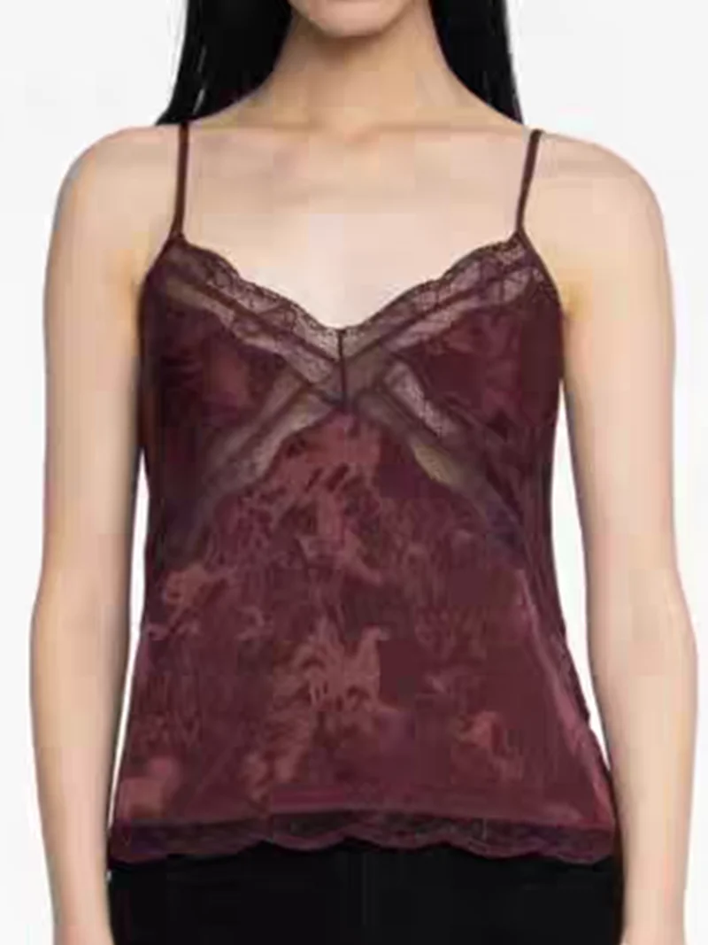 

Топ на бретельках, высококачественный удобный сексуальный топ с открытой спиной, бордовый кружевной топ с v-образным вырезом и открытой спиной, жилет, пижама