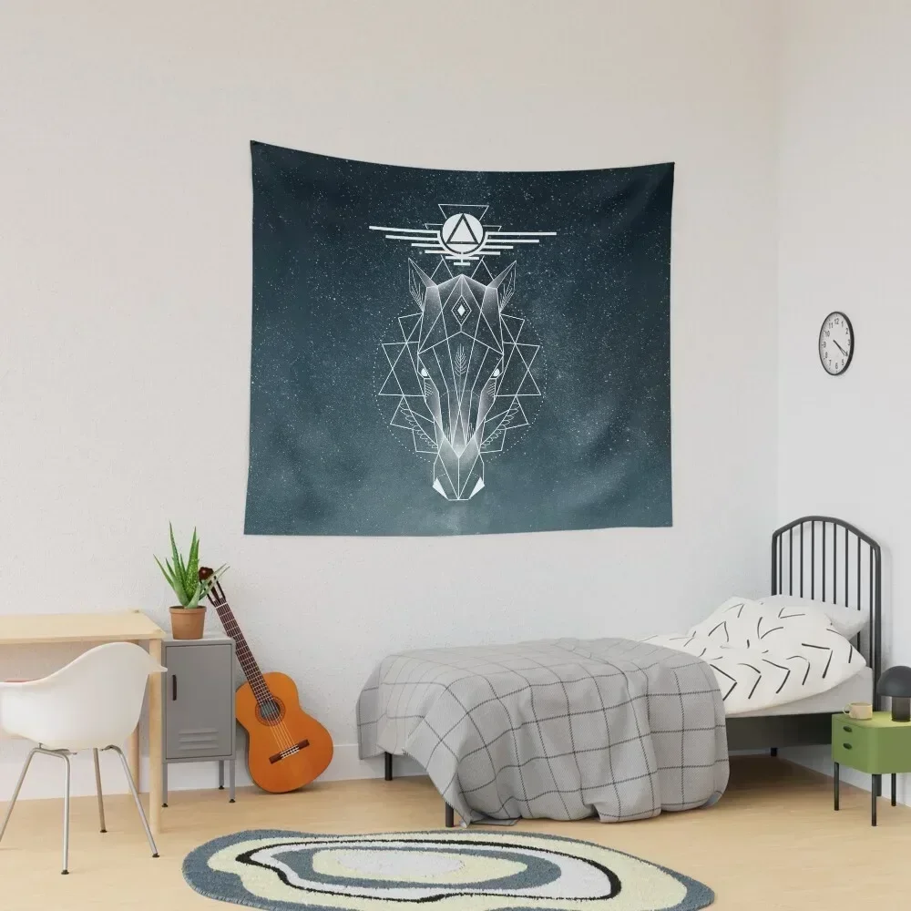 

White Geometric Mustang Tapestry Home Decorating Aesthetic Home Decor Tapestry