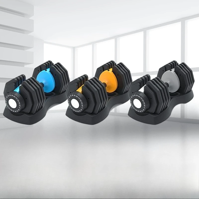 工場直販の調整可能なダンベル、青、オレンジ、グレーをご用意。フィットネス、筋力トレーニング、エクササイズに。