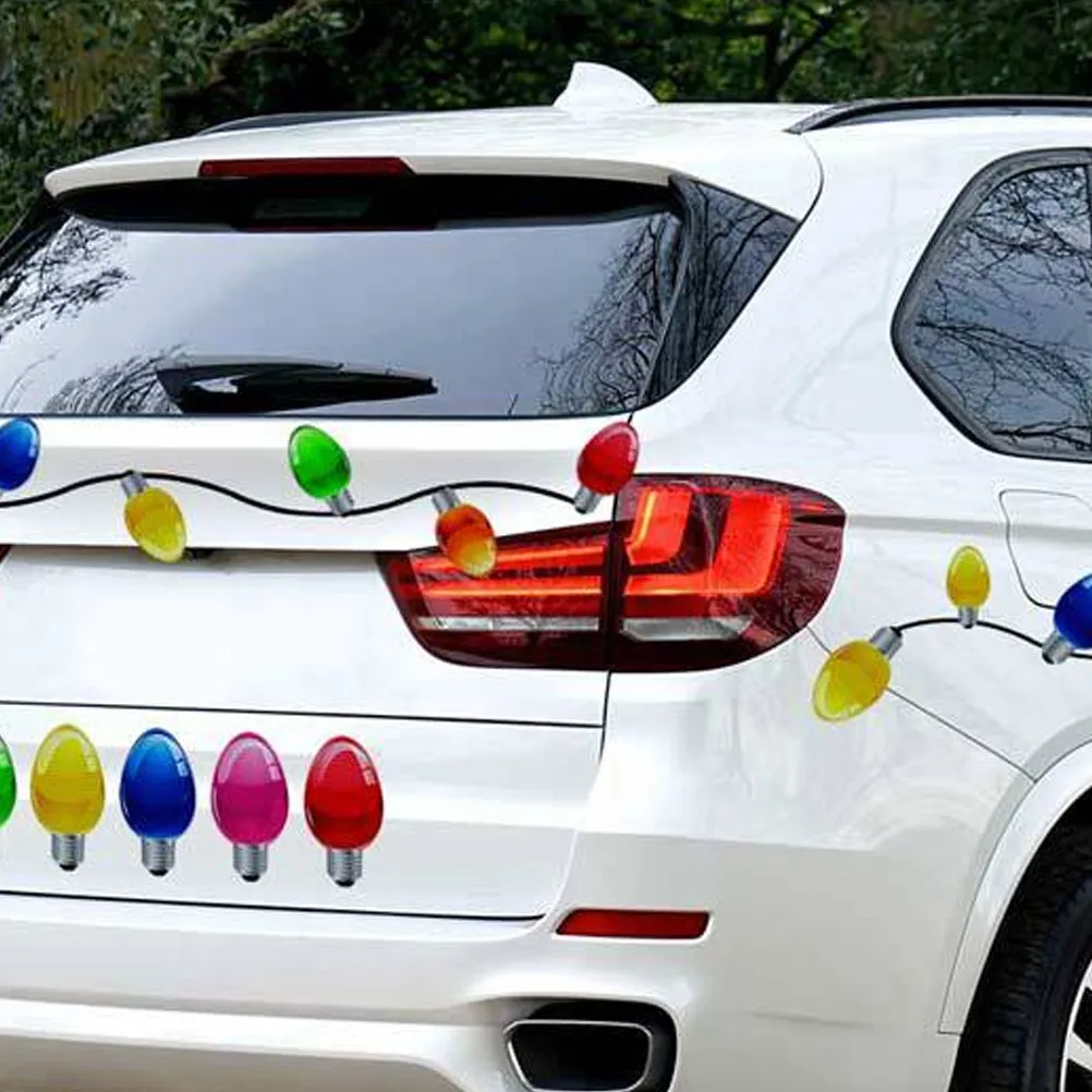 1Set Adorable Christmas Themed Reflective Car Magnets Bulb Wire Design for Auto Vehicle Refrigerator Mailbox Dishwasher Metal