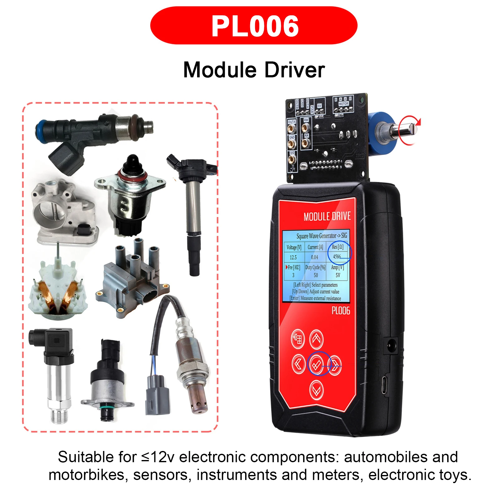 

Automobile Ignition Coil Test 12V Injector Solenoid Valve Idling Stepper Motor Instrument Tester Fault Detector Drive Simulator