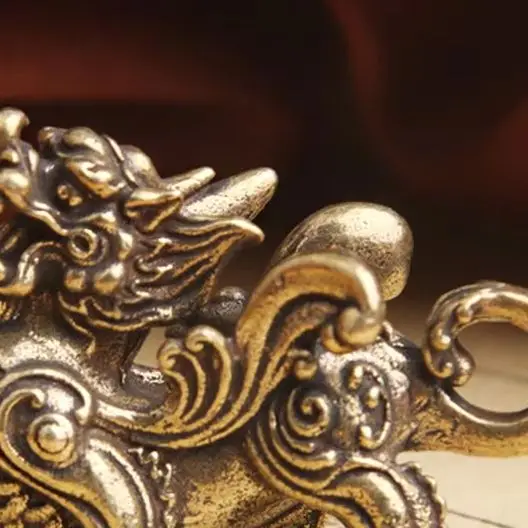 Chinese Fengshui Brass Statue Figurine Kylinsculpture Wealth Decor Prosperity Good Yao Pi Ornament Qilin Dragon Luck Animal