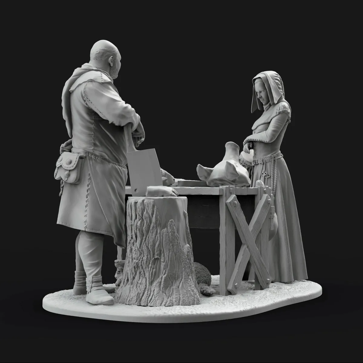 

Неокрашенная модель фигурки из смолы 54 мм, средневековый рынок «Как много есть мясо ", разобранный и неокрашенный ГК