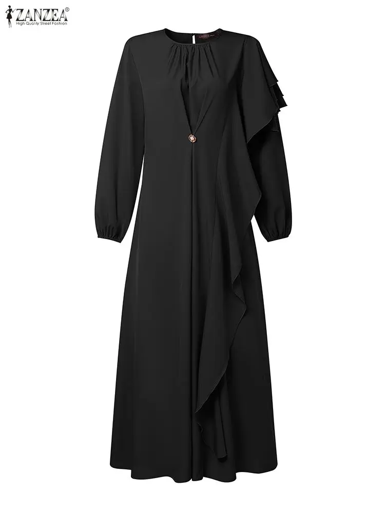 ZANZEA – Robe Abaya musulmane à volants pour femmes, élégante, manches longues, couleur unie, plissée, Kaftan islamique, automne 2026