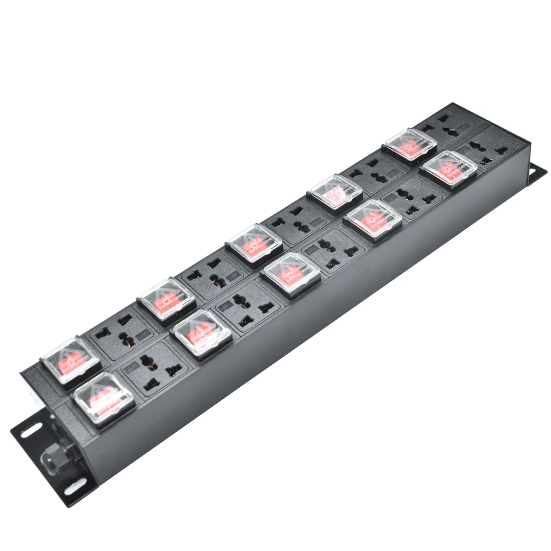 2U Cabinet Mount PDU power strip 10 universal socket 10 switch 2M extension cord distribution unit aluminum alloy shell