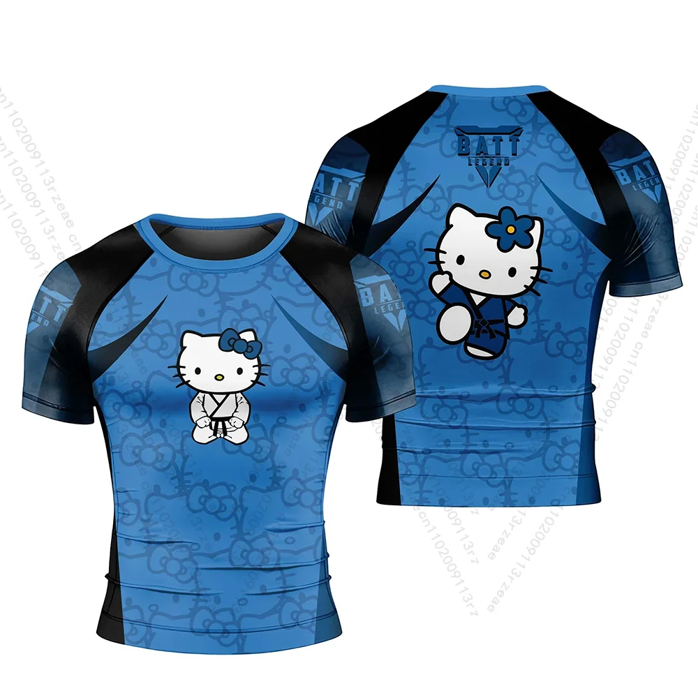 مينيسو مرحبا كيتي الكرتون الاطفال تي شيرت Jujitsu تجريب طباعة الصالة الرياضية تي شيرت موضة تنفس التدريب الرياضي الجري ملابس رياضية #4