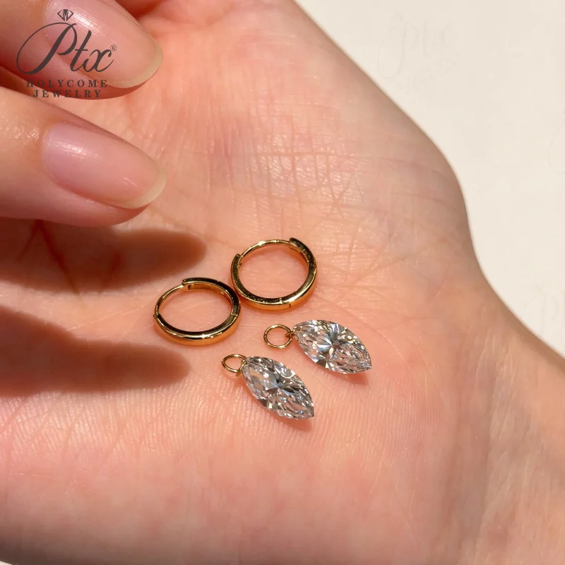 Markisenförmige Creolen mit Anhänger, 1 Karat, im Labor gezüchteter Diamant, Farbton DEF, Reinheit VS, 925er Sterlingsilber, Jubiläumsschmuck, Geschenkidee, Holycome Schmuck. – Detail 5