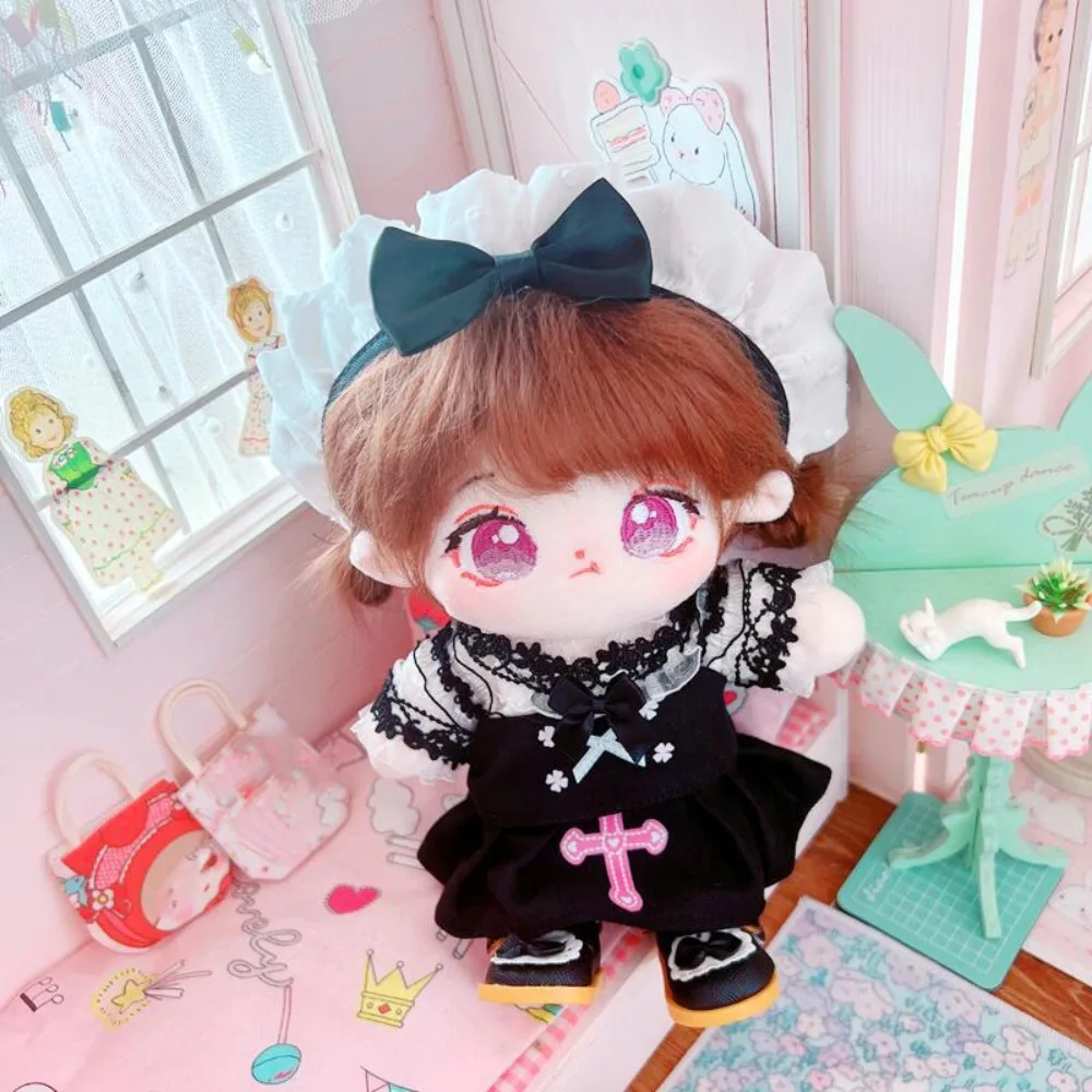 메이드 드레스 20cm 면 인형 옷 복장 로리타 면 인형 옷 귀여운 미니 플러시 인형 옷 어린이 선물