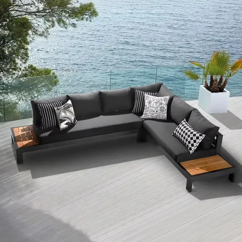 Durable Modern Outdoor Aluminum Patio Set Comfortable Corner Garden Chaise Sofa Loveseat Waterproof Rust-Proof for Bedroom