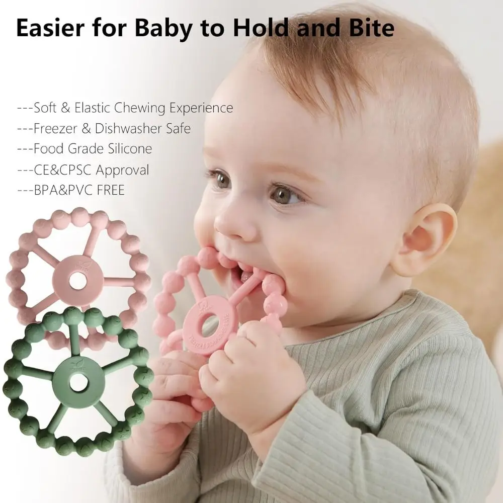

Hot Silicone Ring Teether Cycle Track Shape Easy to Grasp Teething Ring Toys Baby Teething Relief Baby Teethers for 6-24 Months