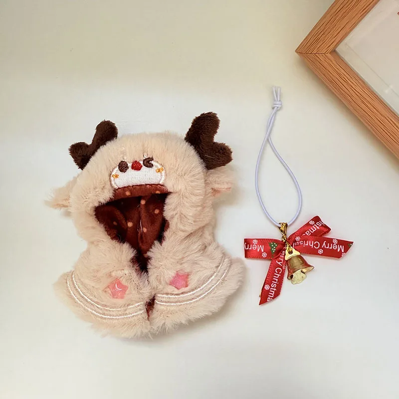 【4.0 Vestiti】Per vestiti per bambole Labubu Accessorio per bambole da 10 cm Gioco di travestimento natalizio Mantello di peluche Cappotto Regalo a sorpresa per ragazze