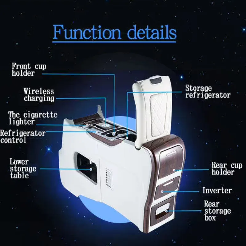 ABS Luxury Car Consoles Armrest with Fridge Wireless Charger Rotatable Retrofit for 2010-2020